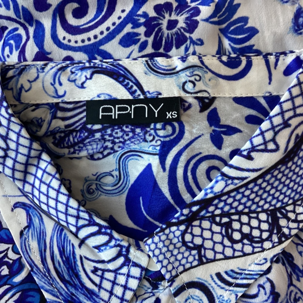 APNY Damask Print Roll Tab Sleeve Button-Up Shirt, sise XS - Picture 11 of 15